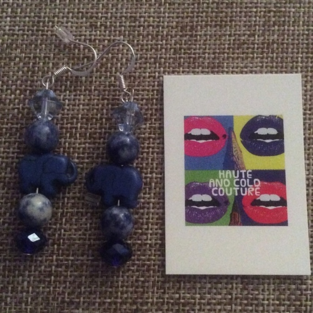 NEW Handmade Blue Elephant Howlite Earrings